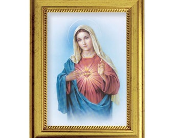 Immaculate Heart of Mary Textured Art with 6 3/4" X 8 3/4" Gold Leaf Finish Frame Catholic Decor