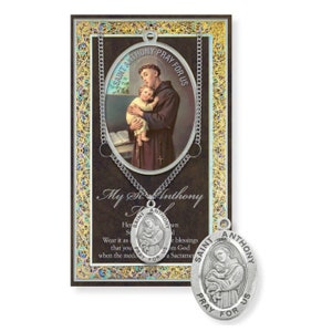 Saint Anthony Genuine Pewter Medal on a 24" Chain with Biography and Picture Folder