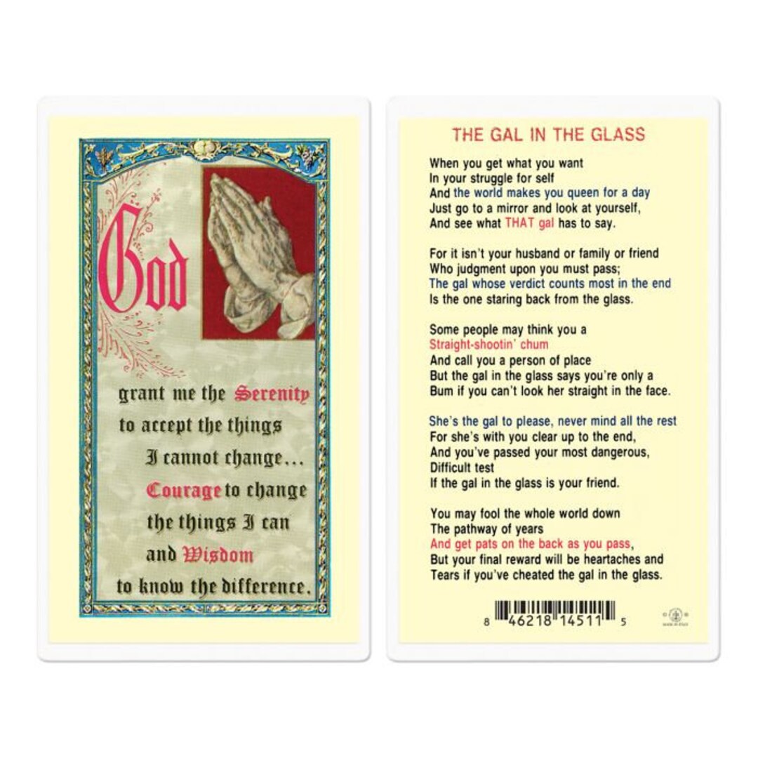 Serenity Prayer the Gal in the Glass Holy Cards Laminated Set Etsy