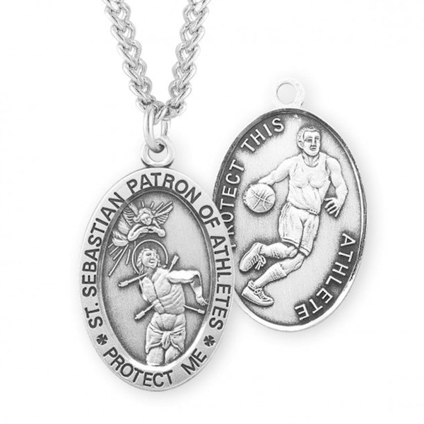 Saint Sebastian Oval Sterling Silver Basketball Male Athlete Medal Catholic Gifts