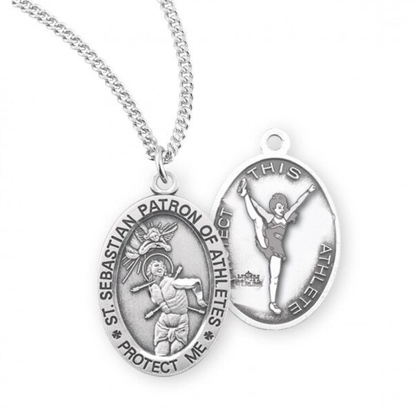 Female Cheerleader Saint Sebastian Oval Sterling Silver Female Athlete Medal Catholic Gifts