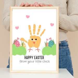 Vrolijk Pasen van je kleine meid Pasen DIY Leuke paasactiviteit Voetafdruk Knutselen Baby DIY Kaart Baby Kids Handafdruk Hand Voet Afdrukbaar