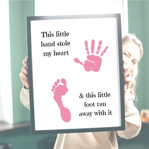 Deze kleine hand stal mijn hart en deze voet rende ermee weg DIY Baby Footprint Craft Baby DIY Keepsake Baby Handafdruk Handvoet afdrukbaar