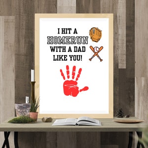I Hit A Homerun With A Dad Like You DIY Baseball Vatertagskarte Erstes Vatertagsgeschenk vom Baby Druckbare DIY Handdruckkarte für Papa