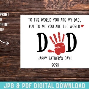 Papa, vous êtes le monde, carte de fête des pères à faire soi-même, premier cadeau de fête des pères de bébé, artisanat à imprimer à la main pour bébé, carte de bricolage pour bébé, empreinte de main pour bébé et enfant