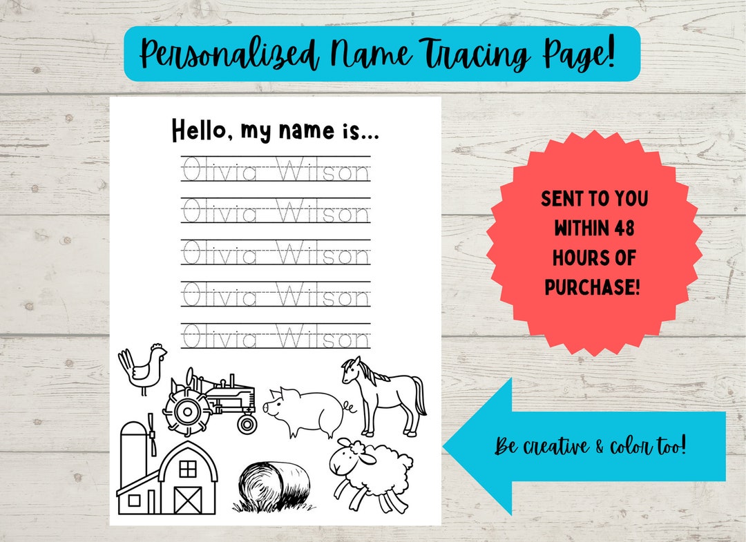 Farm Themed Custom Name Tracing and Coloring Page Personalized Name ...