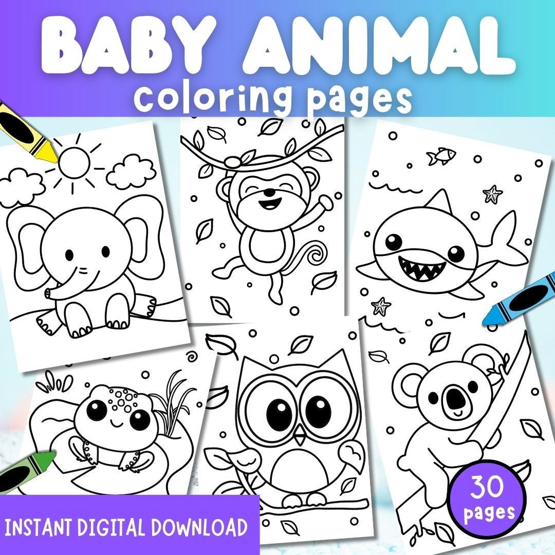 30 Baby Animal Printable Coloring Pages Kids Animal Printable Etsy