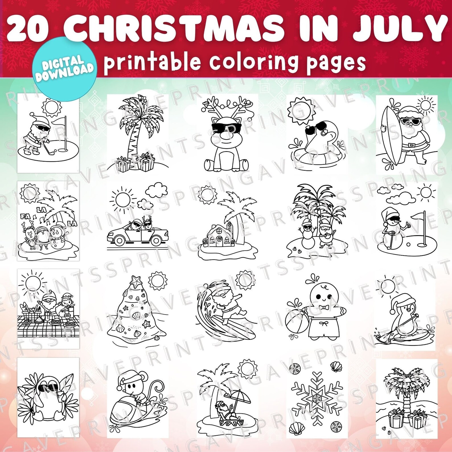 20 Christmas in July Coloring Pages Kids Christmas Printable Etsy