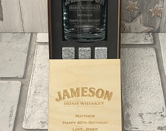 Personalised Jameson whiskey glass, whiskey gift set