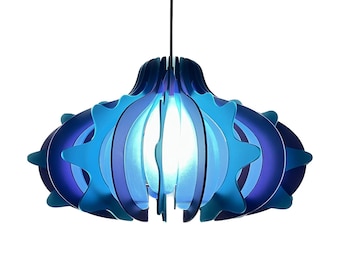Azure Blue Prickly Pear Pendant Light: 70s Style Handmade Lampshade