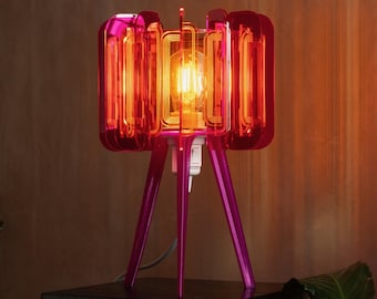 Handmade Pink & Orange Bedside Lamp: Mid-Century Modern Space-Age Lighting