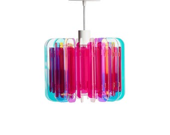 Iridescent Pink Acrylic Pendant Lamp Shade: Mid Century Modern Lighting