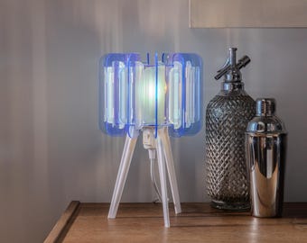 Arctic Blue Iridescent Table Lamp: Handmade Mid-Century Modern Lighting