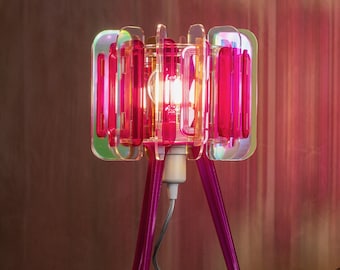 Iridescent Pink Bedside Lamp: Handmade Mid-Century Modern Lighting