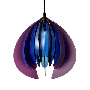 Plum Purple and Blue Tulip Pendant Lamp: Handmade Vintage Style