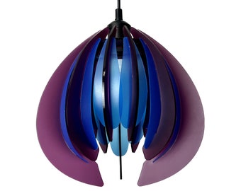 Plum Purple and Blue Tulip Pendant Lamp: Handmade Vintage Style