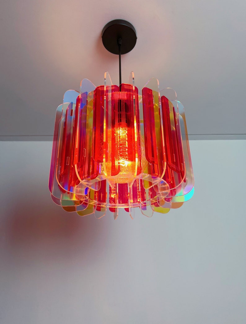 Iridescent Pink Opium Poppy Pendant Lamp Shade Mid Century Modern Decor Maximalist Lighting Kitsch Flamboyant Fleur D'Light zdjęcie 5