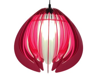 Pink Feathered Tulip Lamp Shade | Maximalist Barbie Vibes | 70s Vintage Style Pendant Light | Flamboyant Colourful Decorative