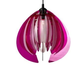 Feathered Pink Tulip Lamp Shade: 60s/70s Vintage Style Pendant Light