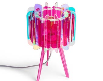 Iridescent Pink Bedside Lamp: Handmade Mid-Century Modern Lighting