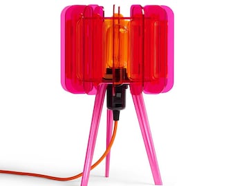 Handmade Pink & Orange Bedside Lamp: Mid-Century Modern Space-Age Lighting