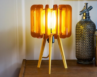 Handmade Burnt Orange Bedside Lamp: Retro Mid-Century Modern Mood Light