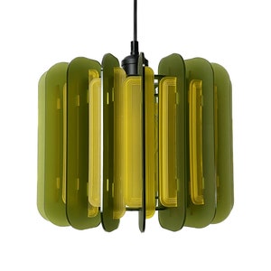 Verre de mer vert et jaune safran - Abat-jour suspension pavot à opium | Moderne milieu du siècle | Maximaliste | MCM | Fleur de Lumière | 30 x 23 cm