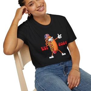 Custom Funny Hot Dog Cartoon Unisex Shirt T-Shirt,Softstyle Tee Gift for Food Lovers,Humorous Hot Dog Cartoon Shirt