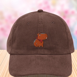 Embroidered Capybara Vintage Corduroy Hat