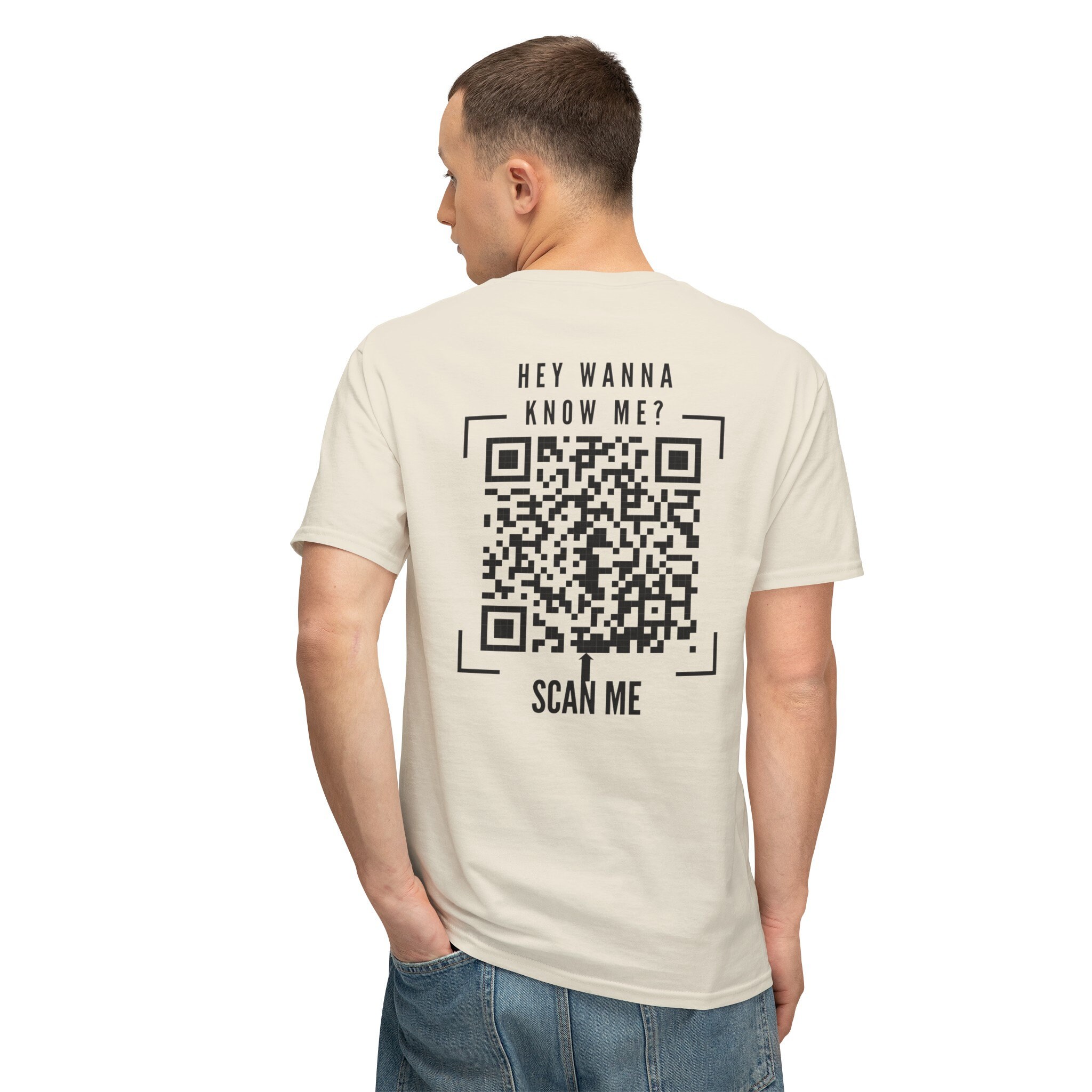 ★Wai Kei★ MAY I BE HAPPY Man to Man Navy YKBE01TS07-2 Hey Wanna Know Me Marry Me QR Code Shirt, Scan Me Funny
