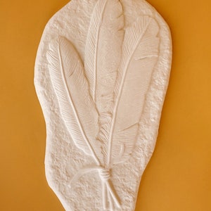 Feather Plaque - Slip Cast Ceramic Bisqueware - Ready To Paint - Unfinished or Customizable