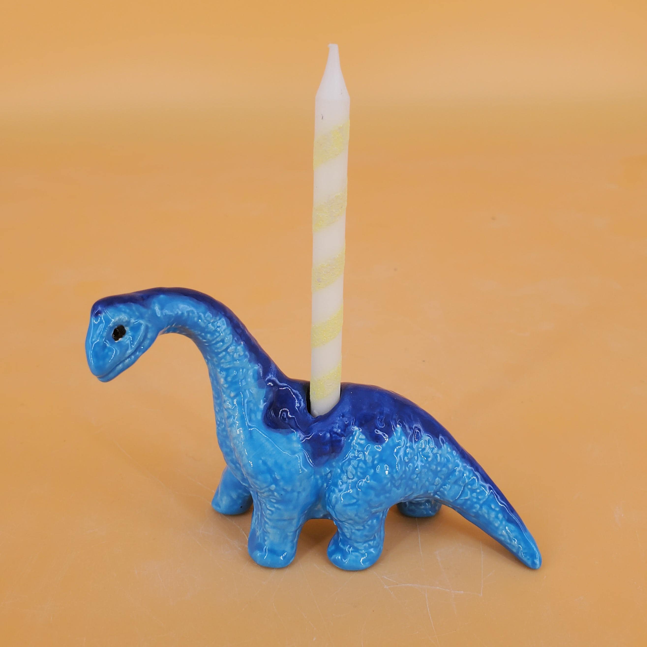 Dino Birthday Candle Holder - Dinosaur Mini - Slip Cast Ceramic Bisqueware - Ready To Paint - Unfinished or Customizable