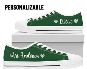 Emerald Green Wedding Sneakers, Wedding Converse with Personalized Name, Bridal Sneakers, Bridesmaids Shoes | W021