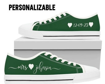 Emerald Green Wedding Shoes, Bridal Sneakers, Personalized Converse Bride, Forest Green Shoes, Bride Groom Shoes, Bride Shoes For Reception