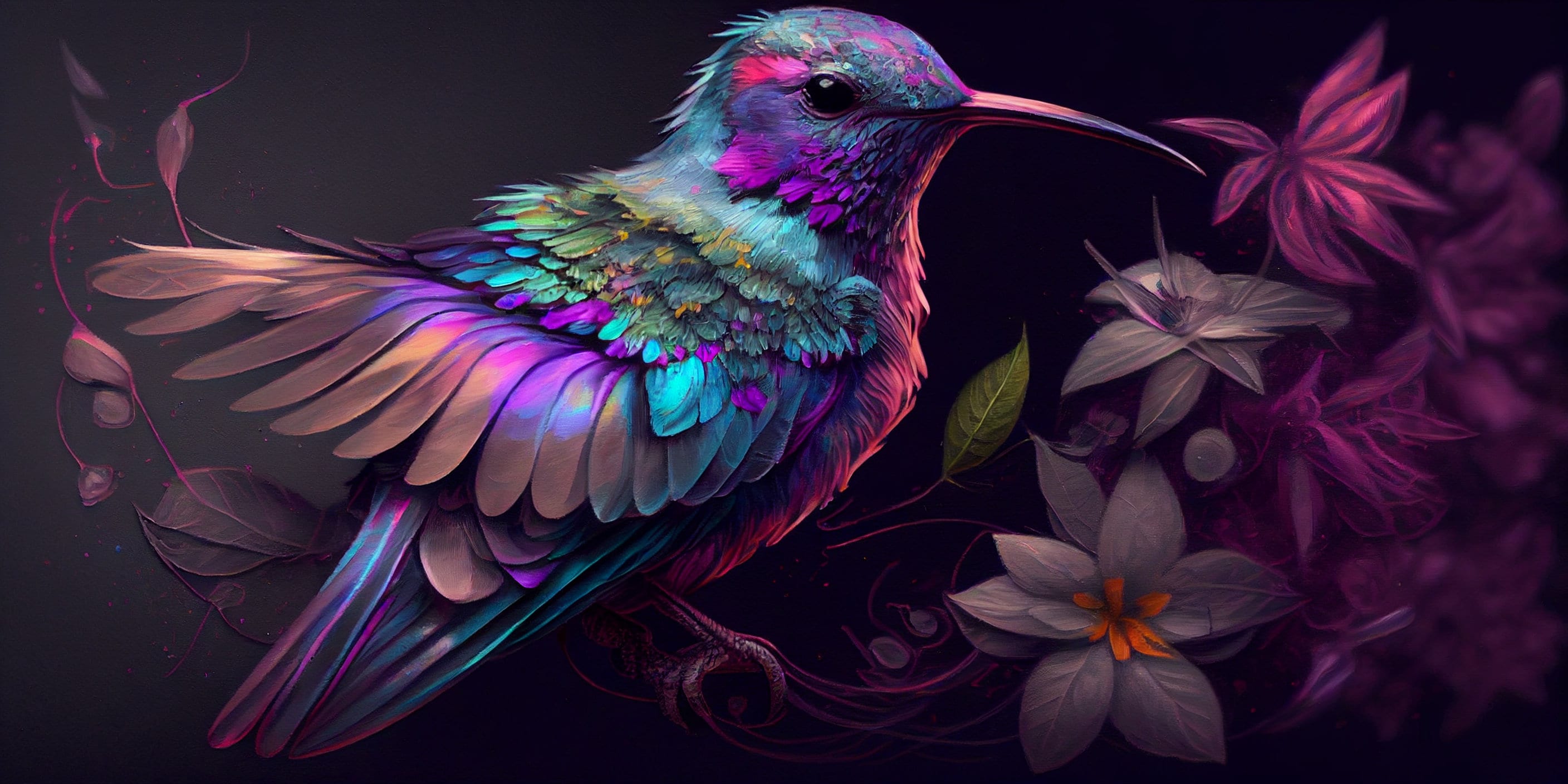 Hummingbird flying among colorful flowers HD wallpaper download