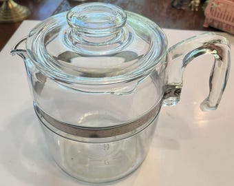 Cafetera de vidrio Pyrex Flameware vintage de 9 tazas con tapa SOLAMENTE #7759B