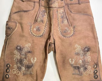 Pantaloncini in pelle vintage tedeschi da uomo EU 48 Bundhosen bavarese