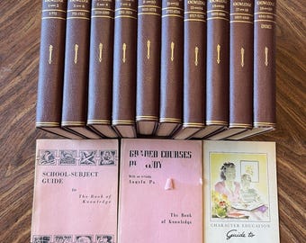 Vtg The Book of Knowledge Encyclopedia Set Vol 1-20 (10 Books) w/extras 1956