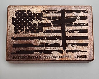 Distressed Amercian Flag & Cross Copper Bar