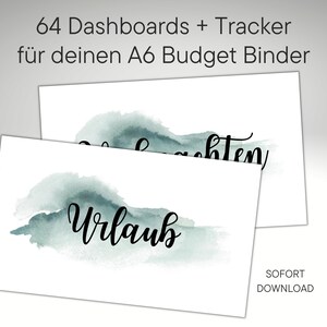 60+ dashboards / covers + matching trackers for A6 budget binders - calligraphic font, grey-green