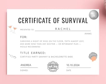 Granny Gone Wild Certificate of Survival – Funny Bachelorette Party Award Printable | Old Lady Night Out Survivor Certificate Template