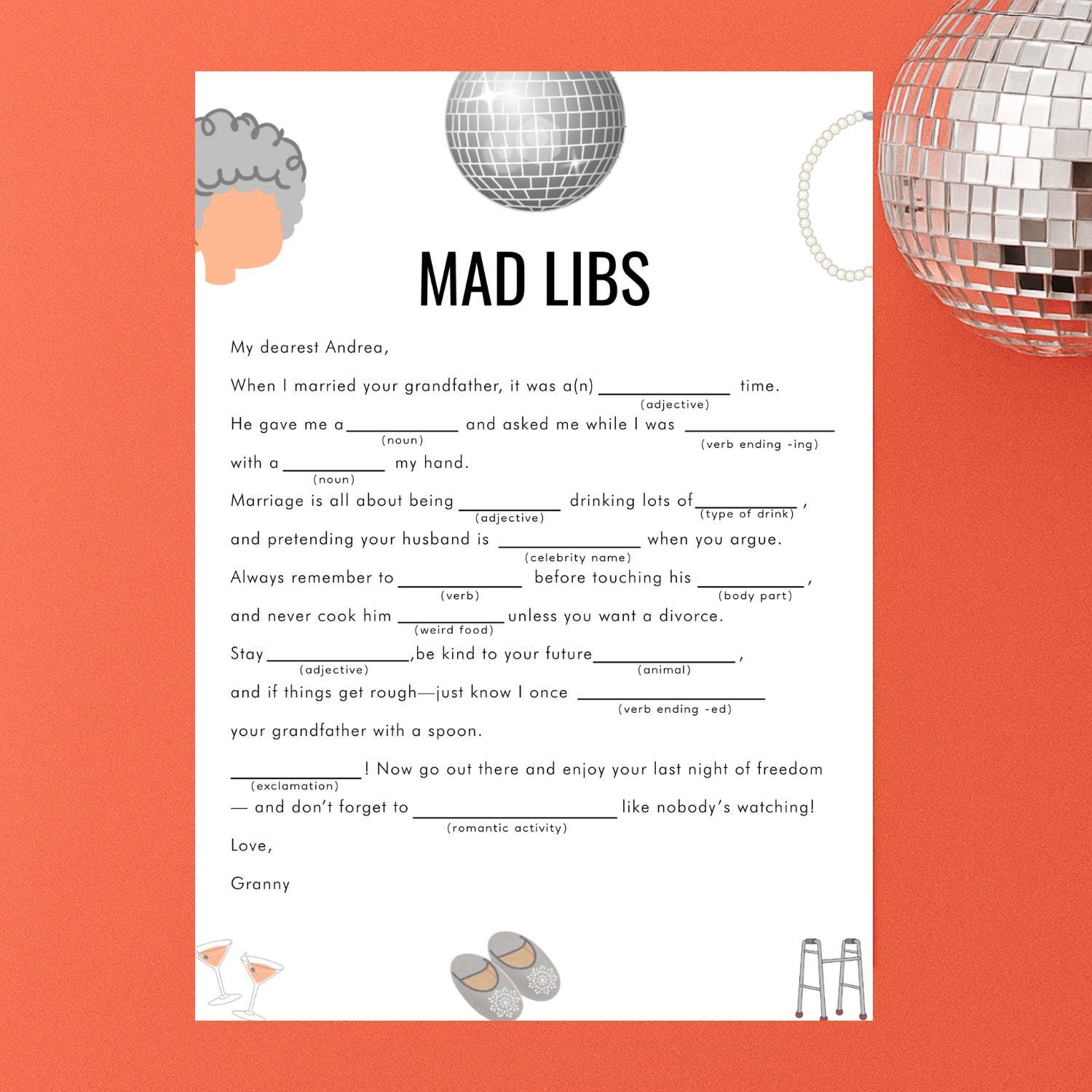 Grannies Gone Wild Mad Libs Game – Funny Bachelorette Party Activity - Old Lady Night Out Game, Editable Bachelorette Game, Instant Download