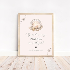 Rat mal, wie viele Perlen sind im Glas-Zeichen | Perlen-Babyparty-Spiel | Muschel Ocean Theme | Bearbeitbares druckbares Babyparty-Plakat