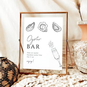 Digital Oyster Bar Sign - DIY White Black Oyster Bar Poster - Oysters Champagne Bar Sign Template, Editable Printable Templett