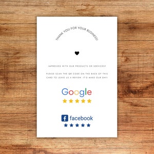 Visitekaartje van Google Facebook Reviews - witte sjabloon voor visitekaartjes met aangepast bedrijfslogo - QR-code DIY digitale sjabloon direct downloaden