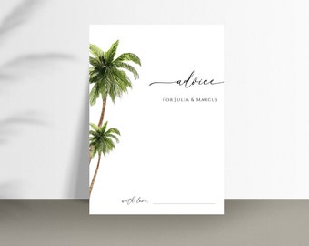 DIY Palm Tree Wedding Advice Card - Digital Tropical Beach Destination Advice Card - White Exotic Wedding Advice Card, EDITABLE PRINTABLE