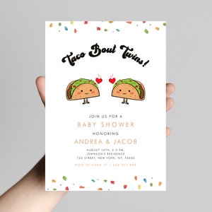 Taco Bout Twins Baby Shower Invitation | Groovy Retro Fiesta Theme | Digital Editable Twin Baby Shower Invite Instant Download