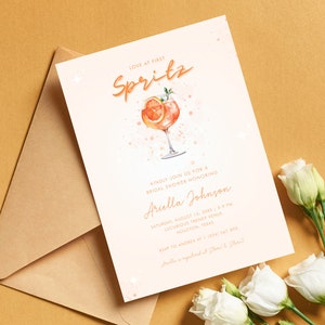 Editable Love at First Spritz Bridal Shower Invitation - DIY Tropical Summer Bridal Shower Invite - Peachy Cocktail Bridal Shower Template