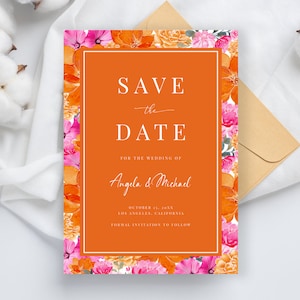 Pink Orange Wedding Save the Date Blooming Summer Garden Watercolor Floral Save the Date Invite Editable Printable Digital Template image 4