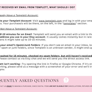 K&ouml;nnte beinhalten: Eine wei&szlig;e Grafik mit dem Text "I HAVEN'T RECEIVED MY EMAIL FROM TEMPLETT, WHAT SHOULD I DO?" und einer Liste von Fehlerbehebungsschritten. Der untere Teil der Grafik lautet "FREQUENTLY ASKED QUESTIONS?"